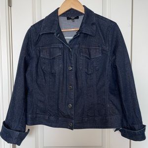 Talbots Denim Button Down Jacket Coat Size 14 P petite VERY DARK Blue Jean EUC